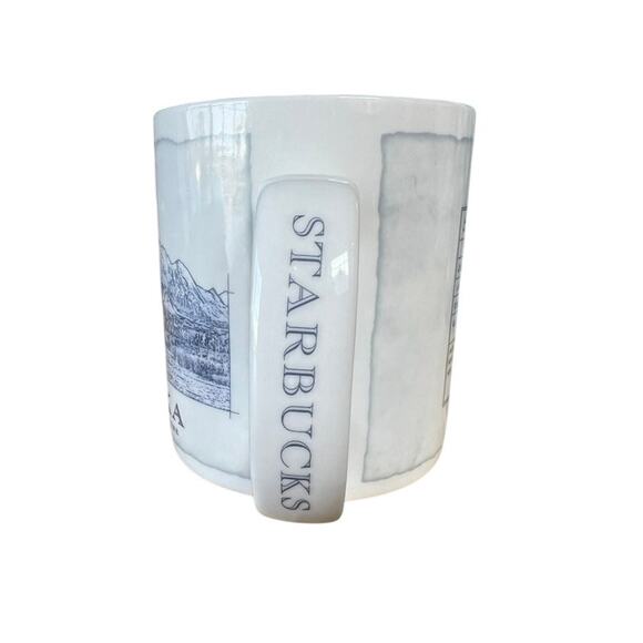 Starbucks 2008 Alaska North to the Future Ceramic 18 fl oz Mug Blue White Sketch - Picture 2 of 7